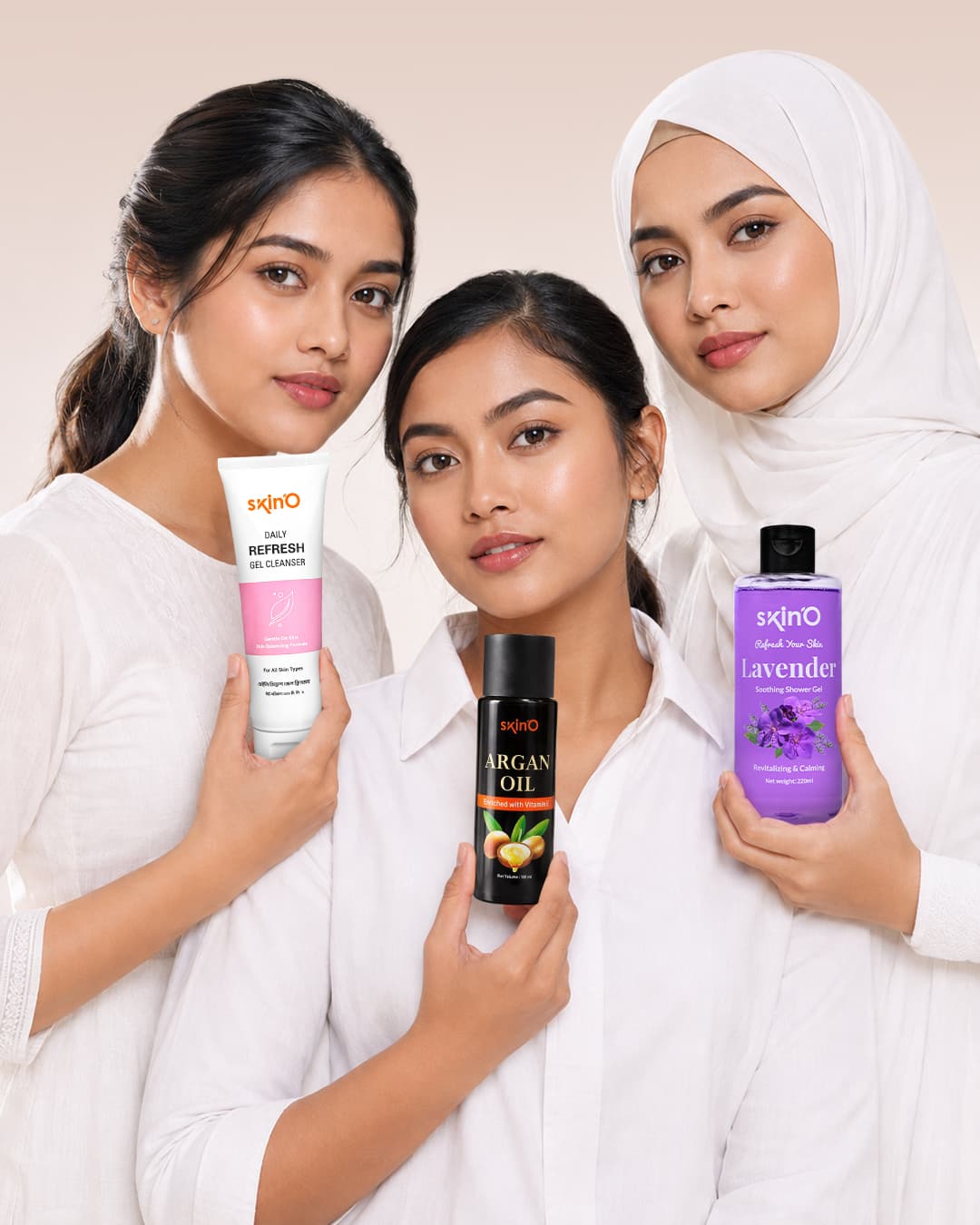 skinO — Korean beauty models with skincare products